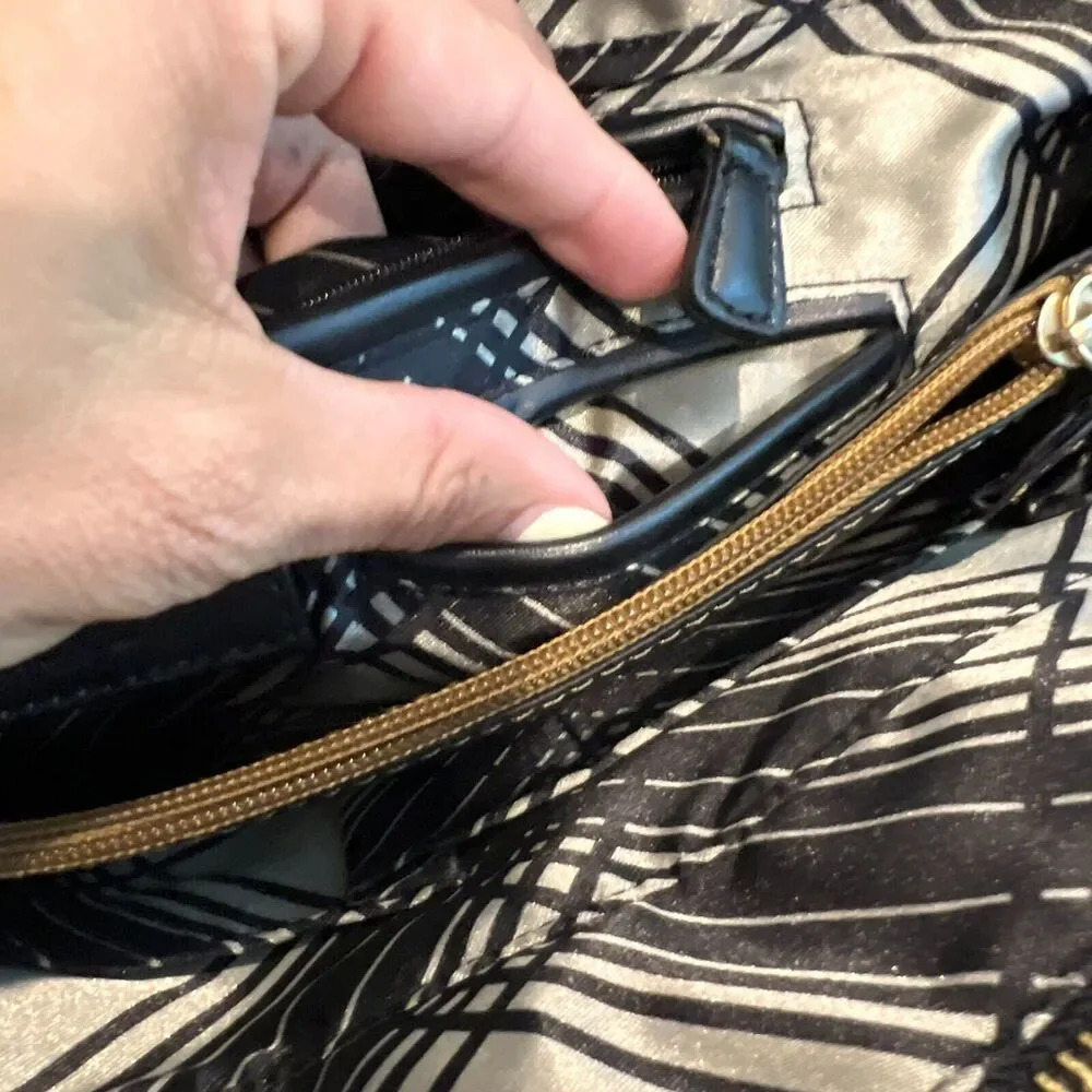 London Fog Tote Metallic Brown Leather Satchel Handbag Zip Double Handle Large - Picture 5 of 16